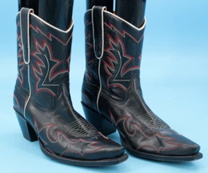 VTG Women's Black Leather Frye Red Stitch Western Ankle Boots Y2K Sz 7 Peewee - Picture 1 of 14
