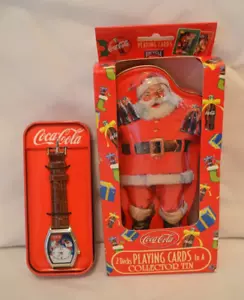 Coca Cola NUEVO Reloj Santa en Lata y Santa Lata con 2 Barajas de Cartas Coca-Cola - Imagen 1 de 7