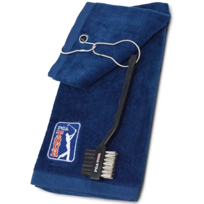 PGA TOUR GOLFERHANDTUCH & BÜRSTE SET / PREMIUM TRIFOLD GOLF HANDTUCH & GROOVE BRUSH