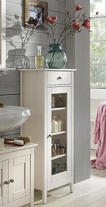 Massivholz Hoch-Kommode Kiefer massiv weiß NEU Midi-schrank Anrichte vitrine Bad - Bild 1 von 2