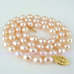 Genuine Natural Pink Rice Pearl Chain Choker Necklace for Women Girl Gift - Picture 1 of 4
