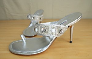 Vintage Manolo Blahnik Shoes Womens US 6 Kitten Heels Jewels Embellished Silver