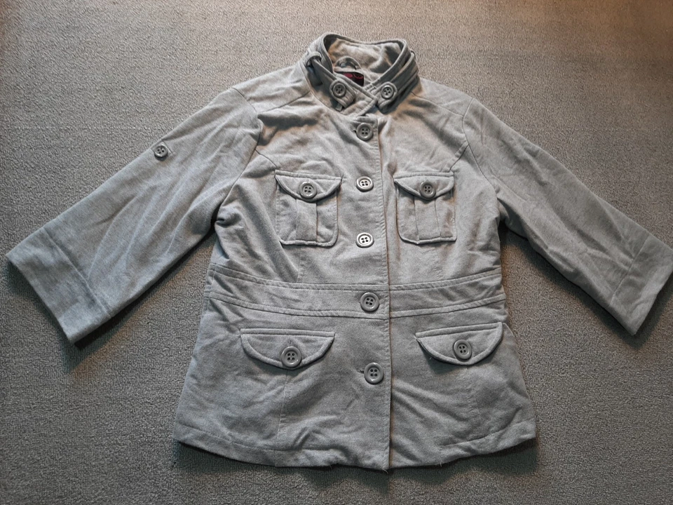 NEW LOOK Womens Jacket Large L 3/4 Sleeve Gray Cotton 4 Pocket - Image 1 of 4