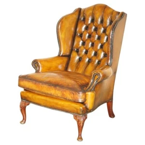 FINE RESTORED WILLIAM MORRIS CHESTERFIELD TUFTED WINGBACK BROWN LEATHER ARMCHAIR - Picture 1 of 18