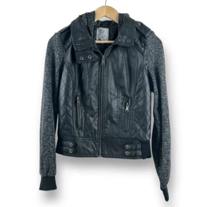 Full Tilt Women's M Leather Panel Hoodie Jacket Black Gray Grunge Moto Punk Edgy - Picture 1 of 10