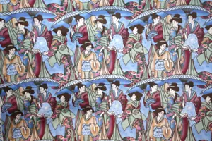 REPETICIÓN GEISHA EN AZUL - TELA 100% ALGODÓN - Imagen 1 de 5