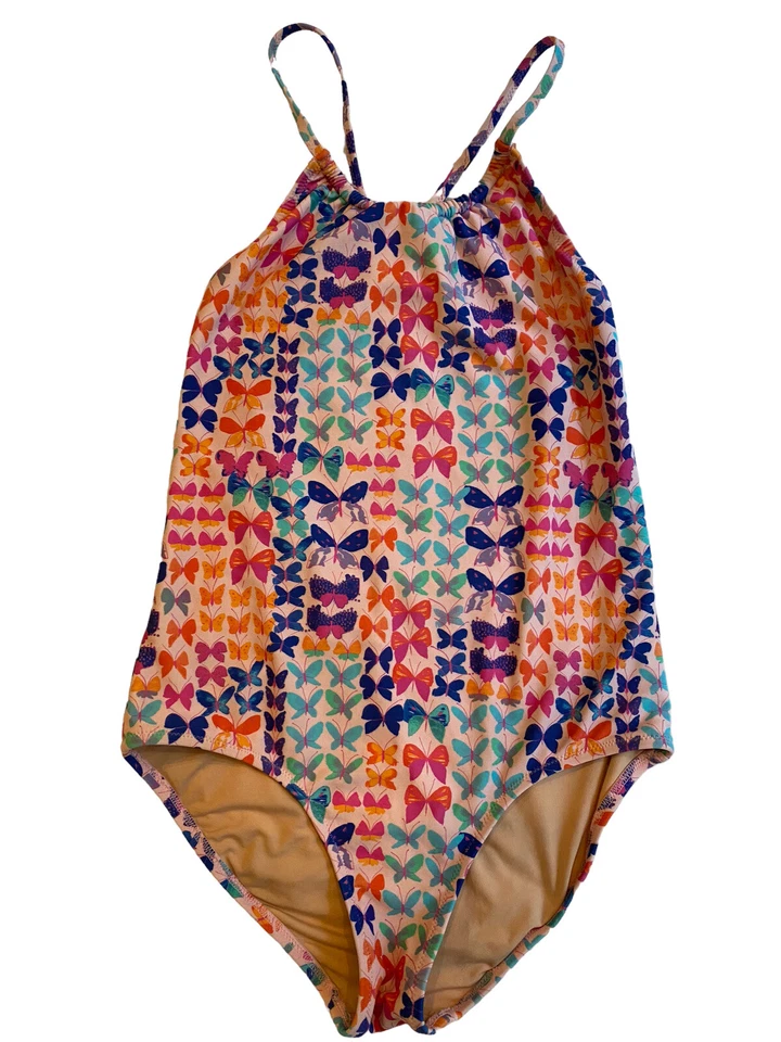 Traje de baño para niña CREWCUTS talla 12 azul mariposa blanco traje de baño de una pieza Foto 1 de 4