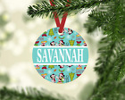 MICKEY & MINNIE PERSONALIZED W/ NAME TEAL METAL CHRISTMAS ORNAMENT BAG TAG GIFT