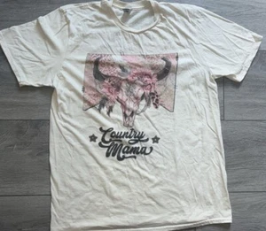Country Mama Graphic Tee Short Sleeved Size Large Jewel Accents Skull Western - Picture 1 of 2