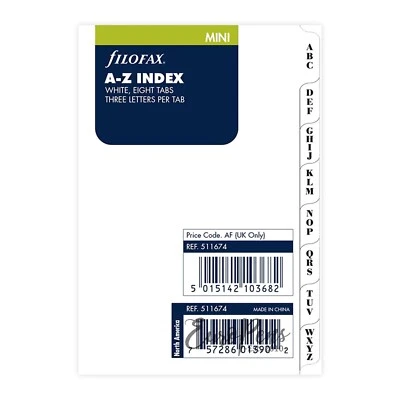 Filofax Einlage Mini weiß A-Z Index - 511674 - 8 Seiten - UK Verkäufer - Bild 1 von 4