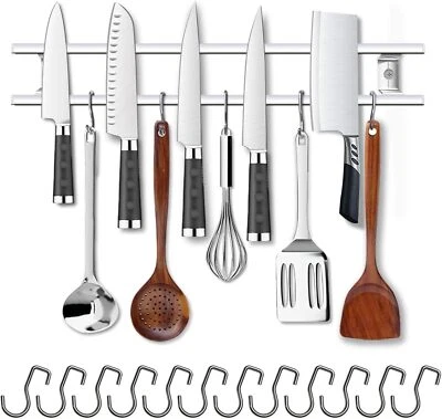 Tiras magnéticas para cuchillos con 12 ganchos - Acero inoxidable 304 NUEVO US - Image 1 of 4