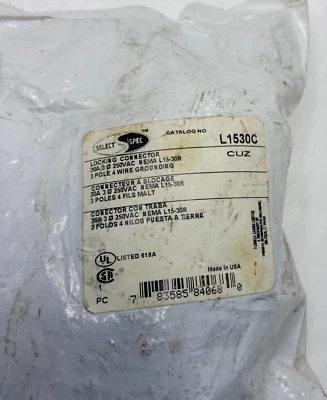 HUBBELL L1530C LOCKING CONNECTOR 30A 250VAC NEMA L15-30R 3 POLE 4 WIRE GROUNDING - Image 1 of 4
