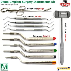 Juego de jeringa de injerto óseo Lucas Curettes quirúrgica de osteotoma de compensación sinusal dental - Imagen 1 de 5