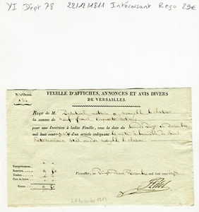Dépt 78 - Versailles - Intéressant Secteur de la Publicité Administrative - 1811 - Picture 1 of 1