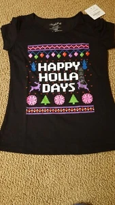 North Pole NEW Girls 6 6 X Small XS black Christmas Holiday Shirt - Picture 1 of 2
