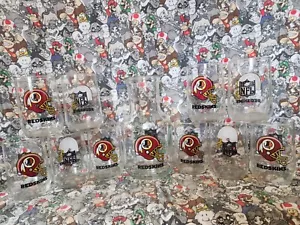 Vintage NFL Washington Redskins Carafe Glass Pitcher w/ 10 Glasses Set - Picture 1 of 3
