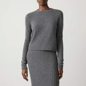 LISA YANG DOREEN Cashmere Knit Sweater Crop Jumper Roll-Hem Gray Melange 1-S-M - Picture 1 of 10