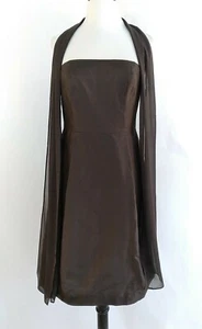 4 NEU MIT ETIKETT ANN TAYLOR 100 % SEIDE SCHAL BRAUN TRÄGERLOS ÄRMELLOS KLEID TASCHEN BH - Bild 1 von 9