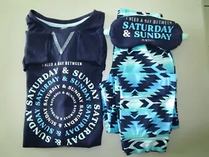 JUSTICE GIRLS' LONG SLEEVE & LONG PANT 3-PIECE PAJAMA SET NAVY, BLUE, & AQUA - Picture 1 of 12