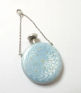 Antiguo Colgante Botella Perfumista Azul Claro Guilloche Oro Estrellas AF - Imagen 1 de 5