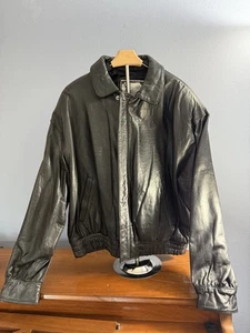 Luis Alvear Leather Jacket Mens Large Black Bomber Zip Front Snap Cuffs Pockets - Picture 1 of 15