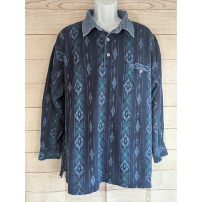 Vintage Wrangler Southwestern Aztec Polo Longsleeve Cowboy Indie Hippie sz XL - Image 1 of 4