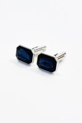 Ceylon Blue Emerald Cut Glass Gemstone cufflinks stainless steel Men's CUFF23 - Image 1 of 3