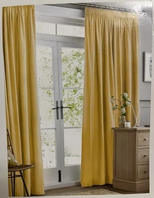 NEXT OCHRE MUSTARD 100% COTTON CANVAS LINED PENCIL PLEAT CURTAIN PAIR 46"X72" - Image 1 of 4