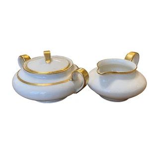 Vtg Theodore Haviland Limoges Sugar Bowl & Creamer Set White Porcelain Gold - Picture 1 of 7