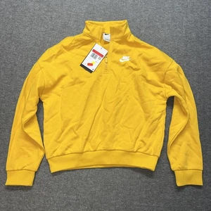 New Nike Sportswear Girls Club Fleece 1/2 Zip Top Sweater Crop Yellow Size Large - Picture 1 of 8