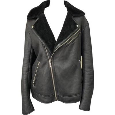 Armani Exchange Black Faux Leather Shearling Aviator Jacket Retro - size M - Image 1 of 4