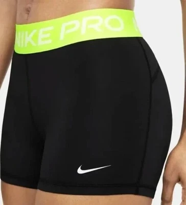 NUEVO SIN ETIQUETAS Nike Pro Mujer Pantalones Cortos Medianos Negro VERDE Cintura Foto 1 de 2