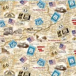 BTHY Timeless The Mother Road Route 66 mapa tela de algodón por media yarda CD3060 - Imagen 1 de 1