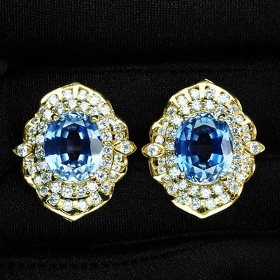 Orecchini in argento sterling 925 oro 24 carati graziosi zaffiro blu... - Immagine 1 di 4