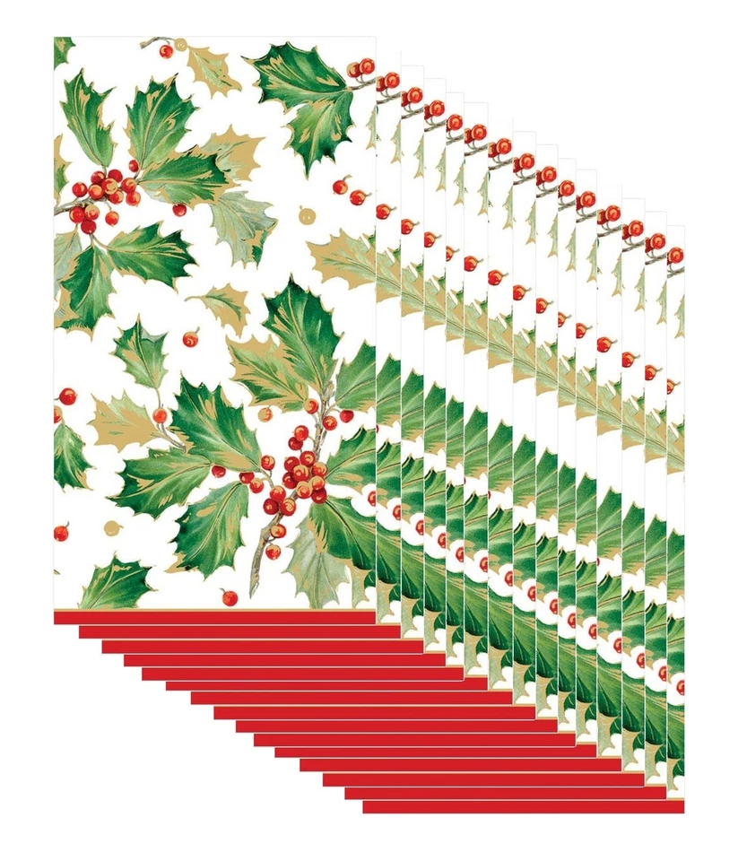 Paquete de 15 servilletas blancas Caspari de papel acebo dorado para invitados Foto 1 de 2