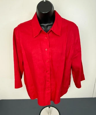 Blusa de lino Westbound para mujer manga 3/4 botón delantero roja talla pequeña grande Foto 1 de 4