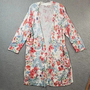 J Jill Duster Cardigan Women XL Floral Linen Blend Longline Open Bohemian Hippie - Picture 1 of 11