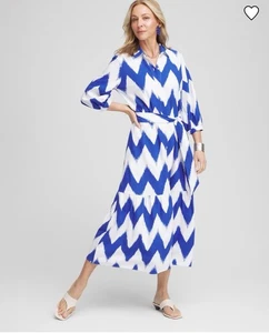 Chicos Größe 0, US Größe 4, blau/weiß Chevron Kleid, Küste, ohne Gürtel, Reisen - Bild 1 von 13