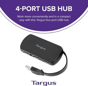 Targus 4-Port USB 2.0 Hub, Black - Compatible with PC and Mac, Sleek and Travel  - Afbeelding 1 van 5