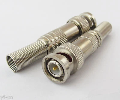 1pc Metal BNC Male Plug  Screw Type Connectors w/ Spring Tail for RG59 RG6 Cable - Image 1 of 4