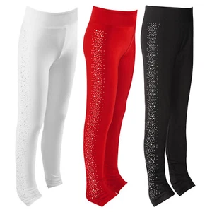 Kid Girls Figure Skating Pants High Waist Crystals Ice Skating Leggings,Pants - Picture 1 of 46