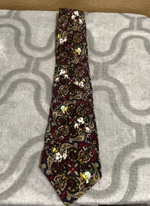 EUC The Disney Store Necktie Tie Mickey Donald Goofy Paisley 100% Silk Free Ship - Picture 1 of 5