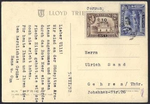 ADEN TO GERMANY 1952 ADEN CAMP PAQUEBOT ON LLOYD TRIESTINO AFRICA LINE ON POST C - Picture 1 of 2