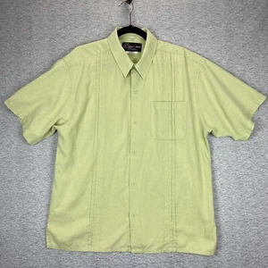 YUCA CHEN Guayabera Embroidered Button-Up Shirt Mens Medium Green Vintage 70's - Picture 1 of 12
