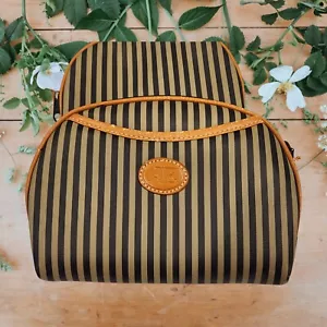 Set of 2 Matching Allen Edward Purse Crossover Makeup Change Brown Stripped NWT - Picture 1 of 6