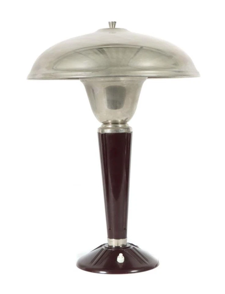 Lámpara de mesa de diseño Art Deco Jumo aluminio decoración acanalada marrón baquelita alrededor de 1930 - Imagen 1 de 1