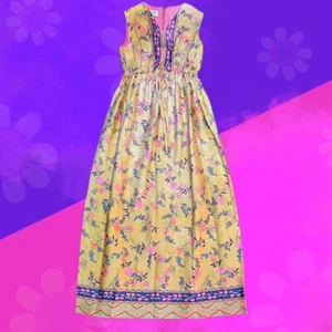 Vintage 60s Gold Floral Maxi Dress Queen Be By Ma Mere Maternity Small Rare Find - Picture 1 of 11