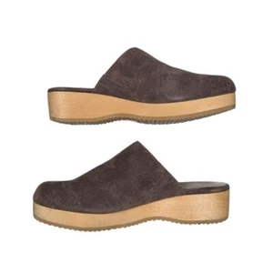Eileen Fisher Size 8.5 Suede Sport Mule Chunky Wooden Clogs in Rye Gray Brown - Picture 1 of 8
