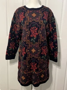 Vintage Laura Ashley Floral Tapestry Embroidered 100% Wool Tunic Sweater Size L - Picture 1 of 6