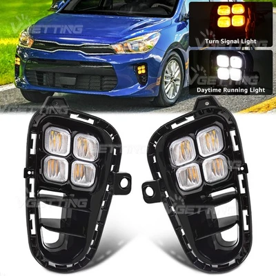 For Kia Rio 2018-2020 4 Eyes LED Front Fog light DRL w/ Turn Wire Switch Kit - Image 1 of 4